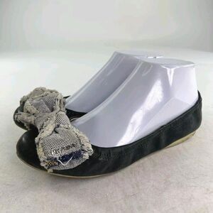 Prada Sport Black Leather Bow Shoes US 6.5 Scrunch Ballet Flat